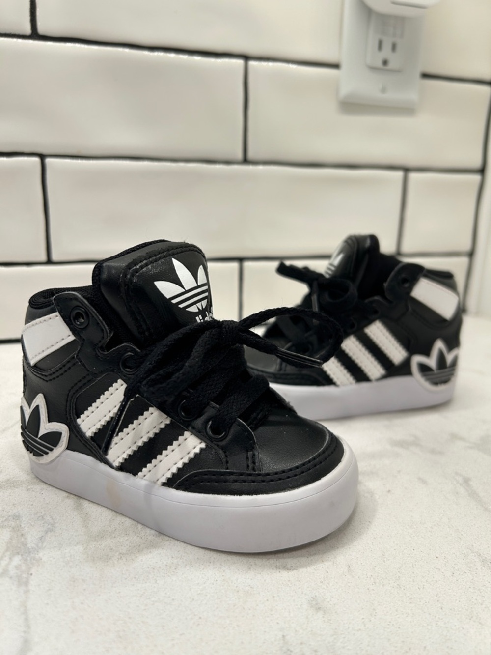 Adidas Ortholite Black White Trefoil Hightop Toddler’s Shoes Sneakers Size 5